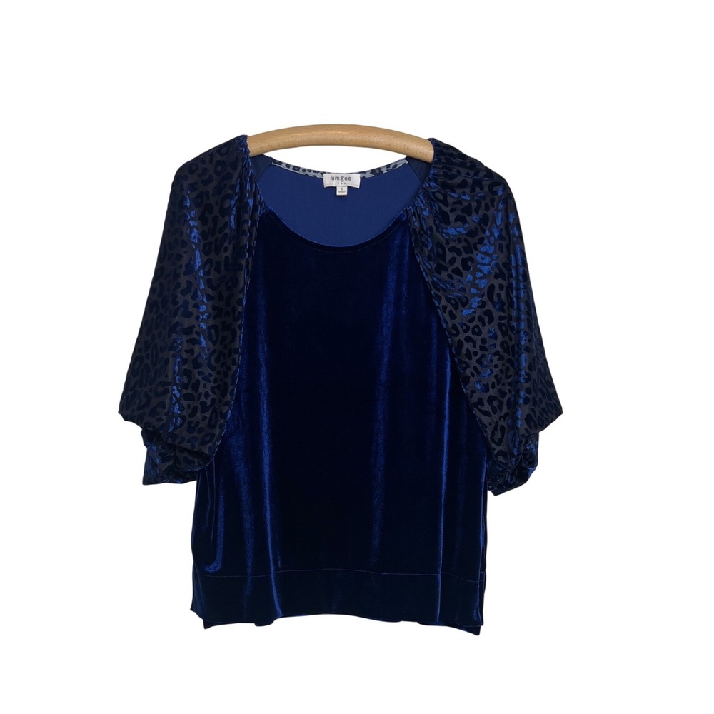 Umgee Velour Top Women S Blue Leopard Print K7364 Dolman Sleeve F17
